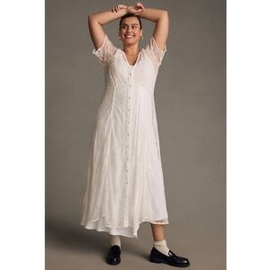 Anthropologie Sheer Lace Buttondown Dress